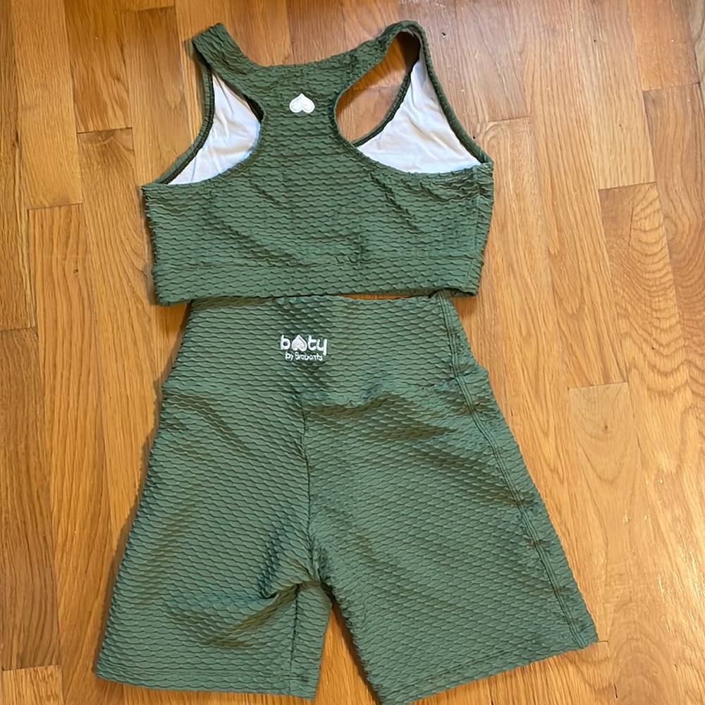 Booty by brabants croco skin bike shorts and top active set in sage